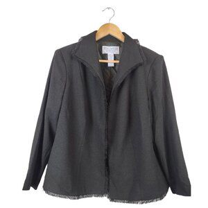 Jessica Howard Womens Size 18 Olive Green Blazer Jacket Fringe Trim Shoulder Pad